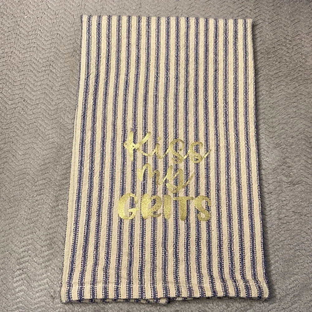 Kiss My Grits Unbranded Kitchen Towel Blue Cream Stripes